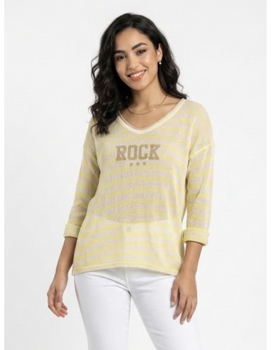 PULL RAYÉ "ROCK" JAUNE  - FEMME