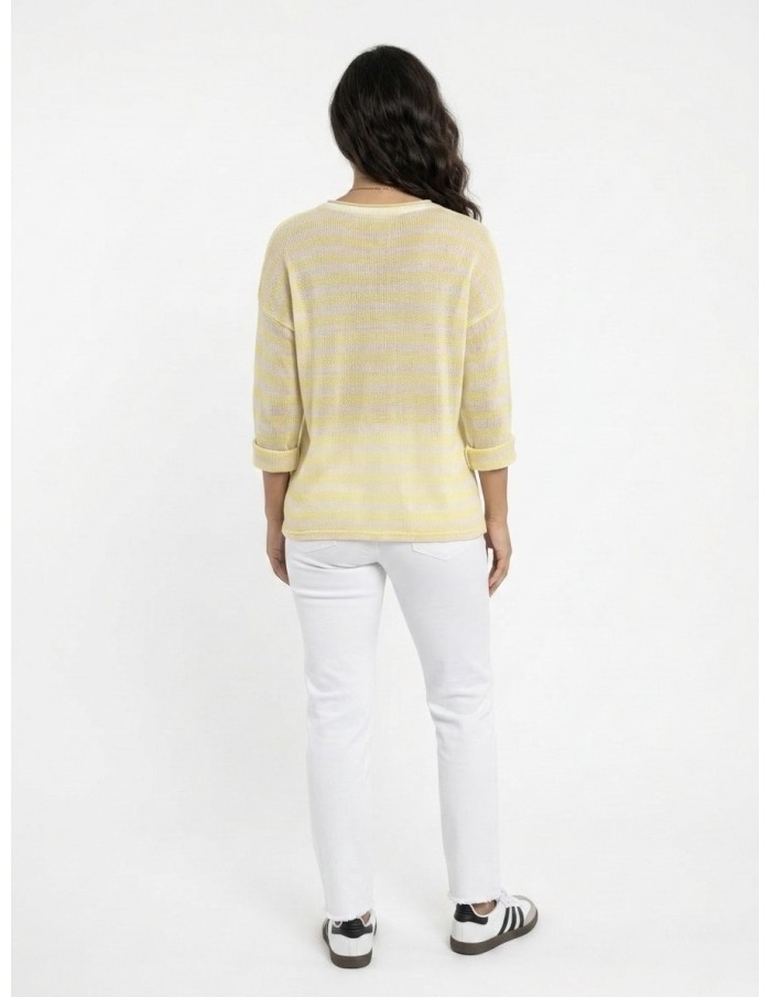 PULL RAYÉ "ROCK" JAUNE  - FEMME