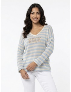 PULL RAYÉ "ROCK" BLEU CLAIR...