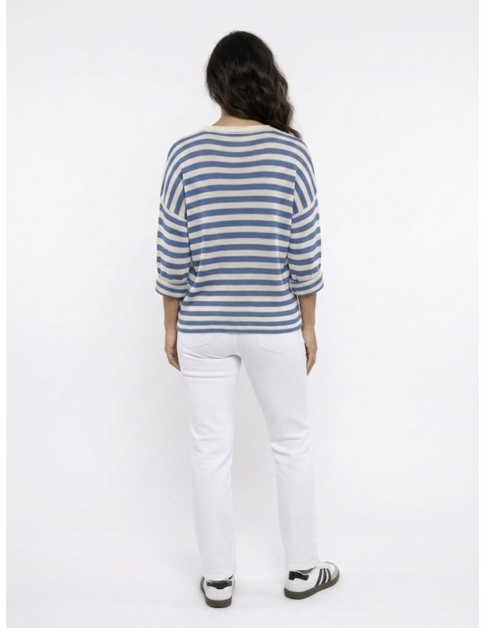 PULL RAYÉ "ROCK" BLEU FONCÉ  - FEMME
