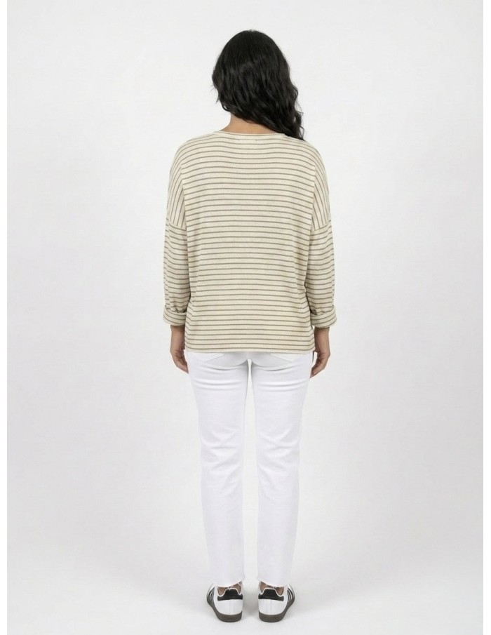 PULL RAYÉ "J’ADORE" VERT KAKI  - FEMME