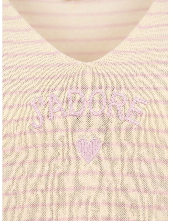 PULL RAYÉ "J’ADORE" ROSE  - FEMME