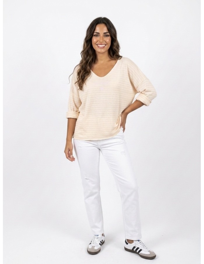 PULL RAYÉ "J’ADORE" ROSE  - FEMME