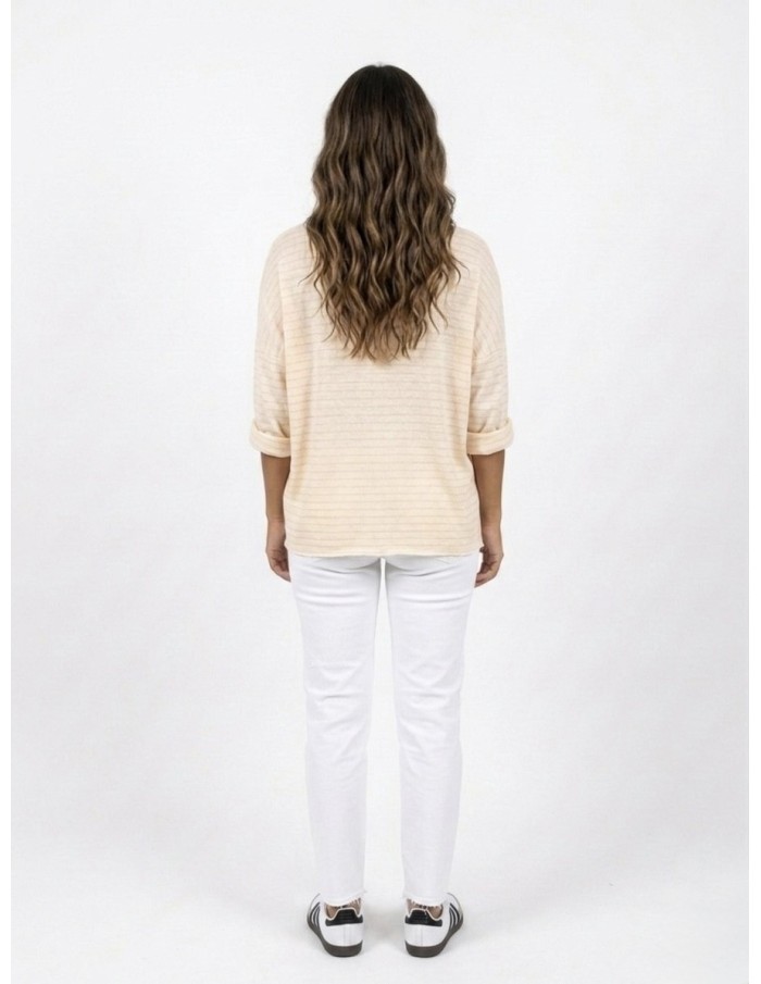 PULL RAYÉ "J’ADORE" ROSE  - FEMME