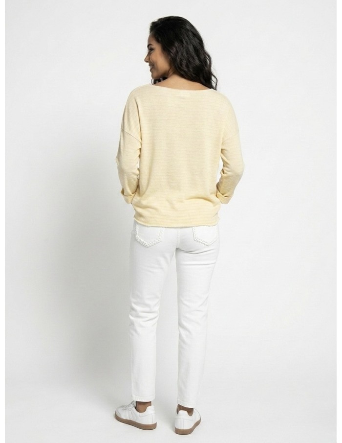 PULL RAYÉ "J’ADORE" JAUNE  - FEMME