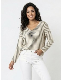 PULL RAYÉ "J’ADORE" BLEU  -...