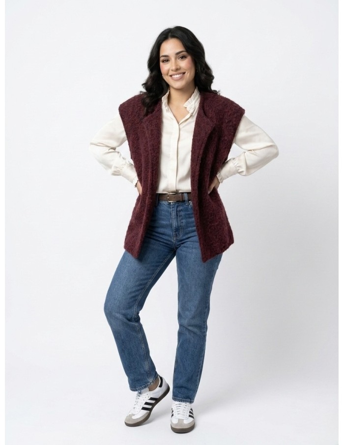 GILET SANS MANCHES OVERSIZE BORDEAUX - FEMME
