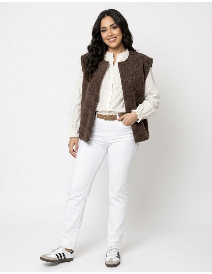 GILET SANS MANCHES OVERSIZE MARRON CHOCOLAT - FEMME