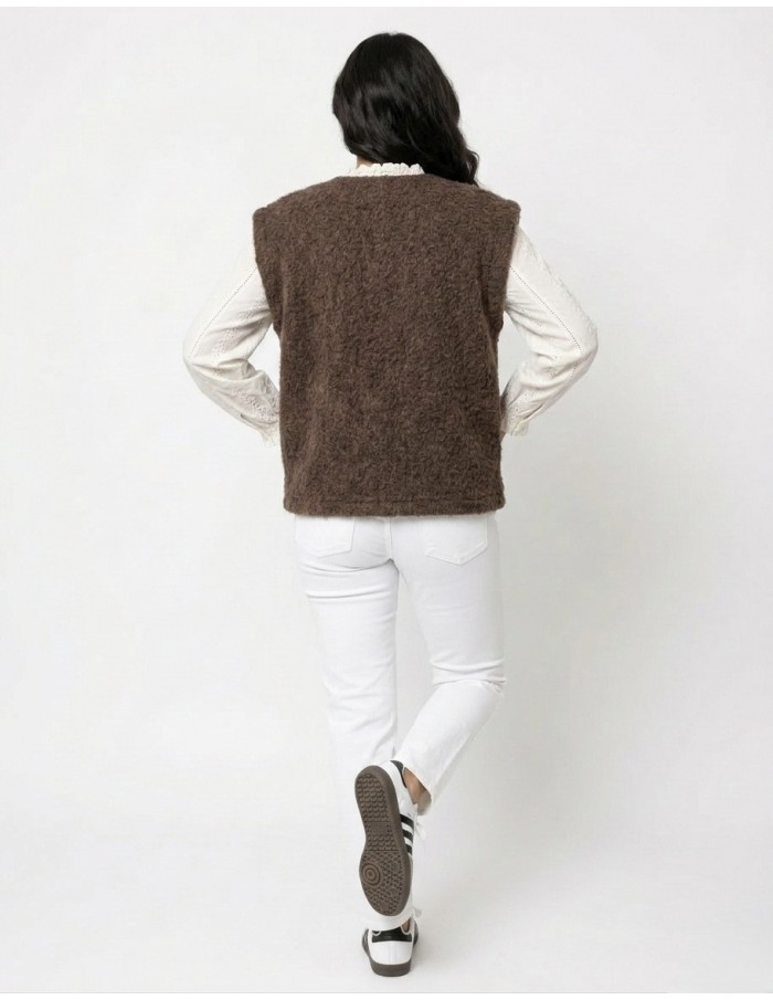 GILET SANS MANCHES OVERSIZE MARRON CHOCOLAT - FEMME