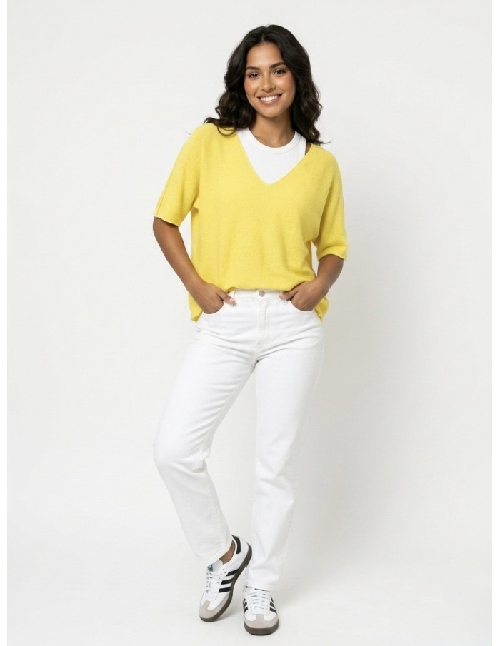 PULL TOP EN MAILLE LÉGÈRE JAUNE - FEMME