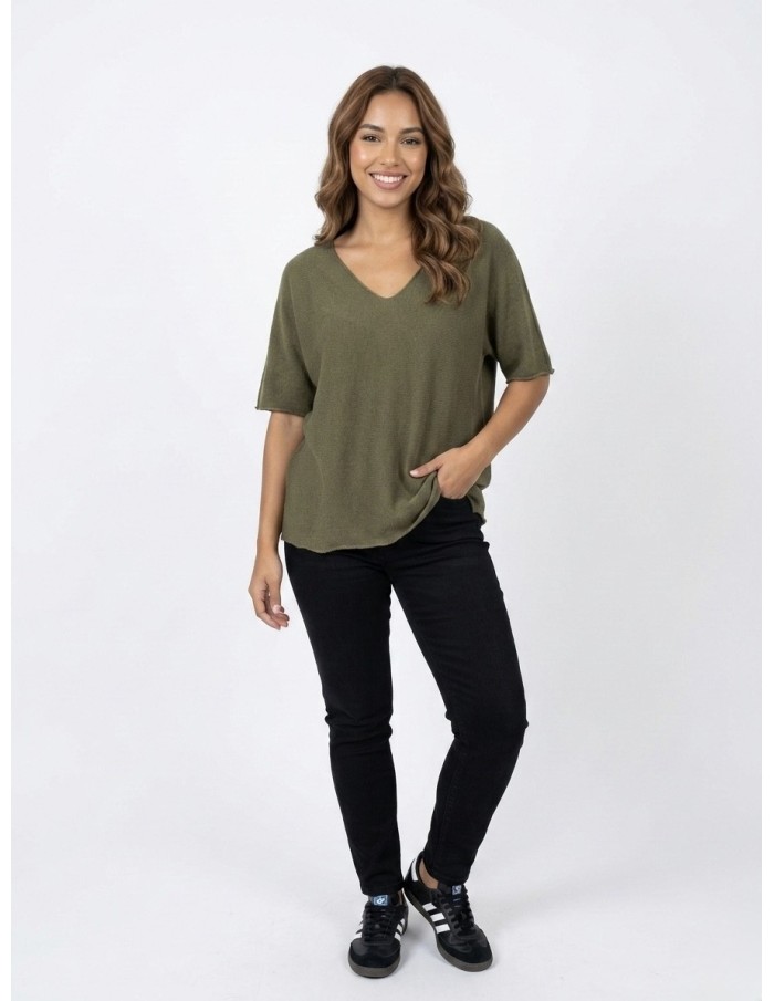 PULL TOP EN MAILLE LÉGÈRE KAKI - FEMME