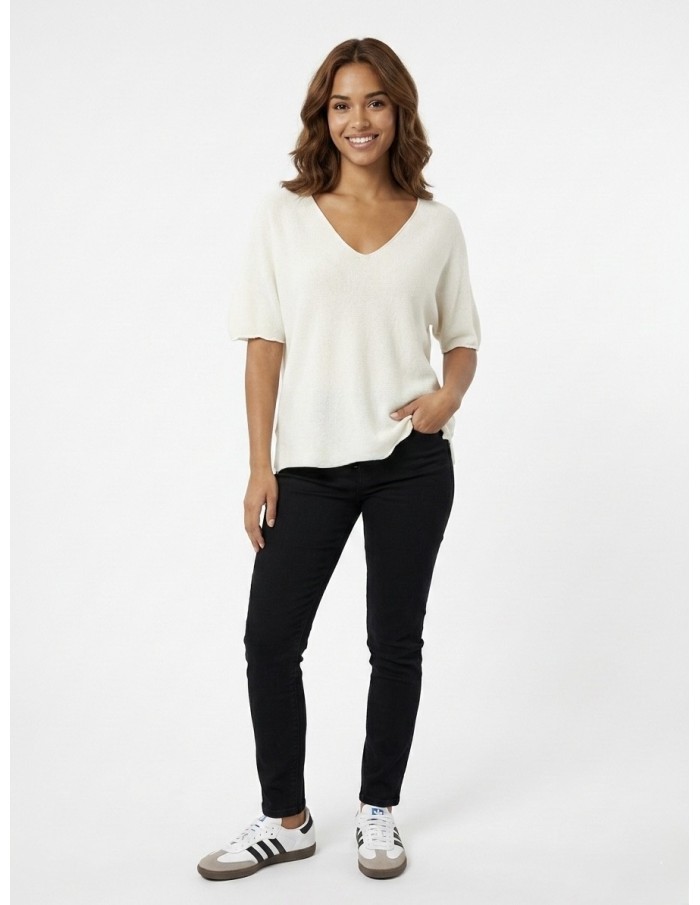 PULL TOP EN MAILLE LÉGÈRE ECRU - FEMME