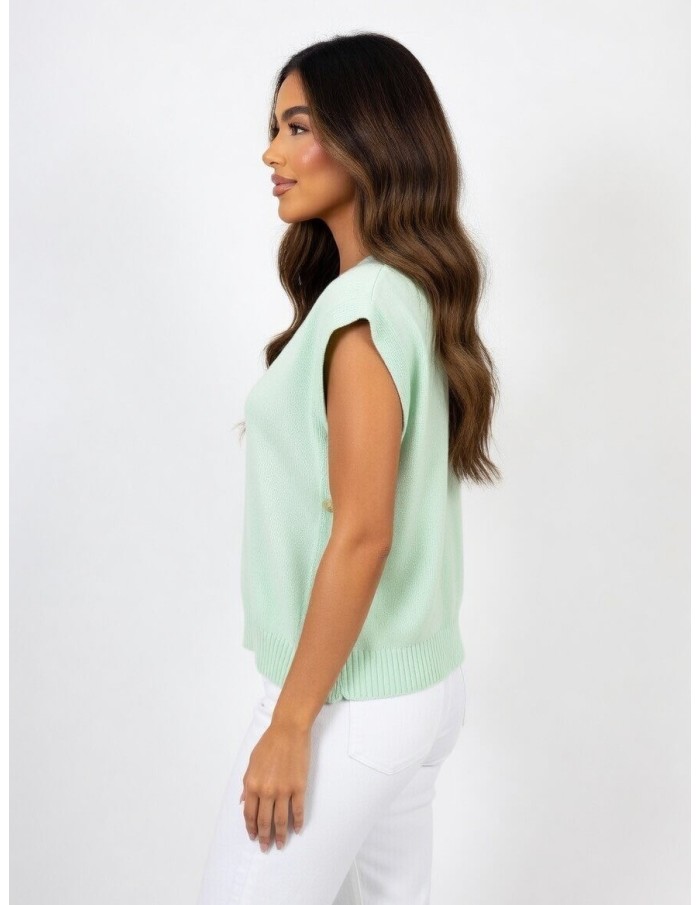 TOP PULL EN MAILLE SANS MANCHES VERT MENTHE - FEMME