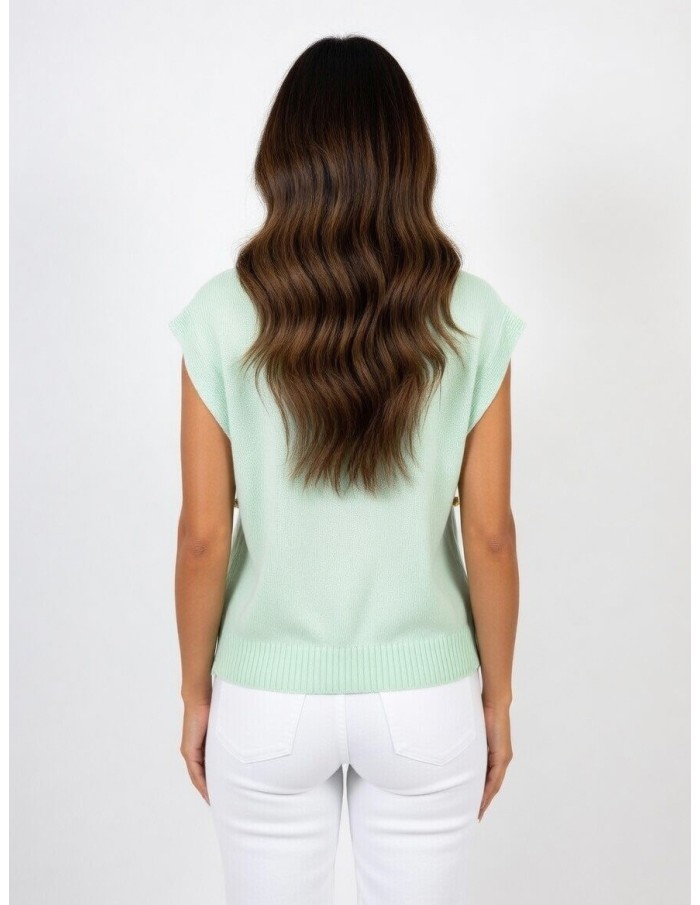 TOP PULL EN MAILLE SANS MANCHES VERT MENTHE - FEMME