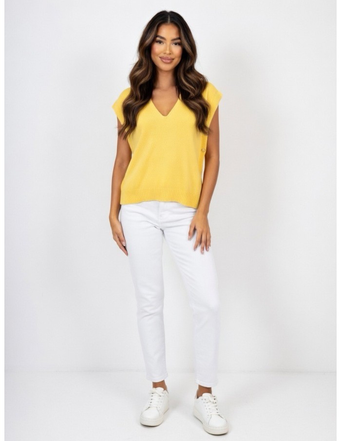 TOP PULL EN MAILLE SANS MANCHES JAUNE - FEMME