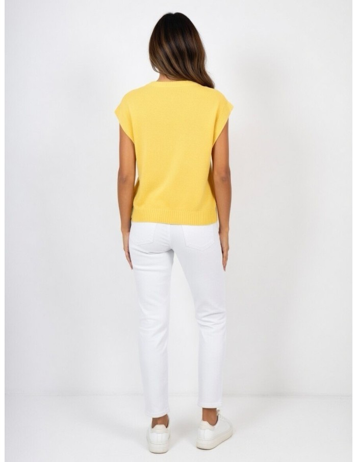 TOP PULL EN MAILLE SANS MANCHES JAUNE - FEMME