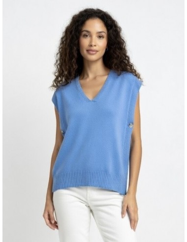 TOP PULL EN MAILLE SANS MANCHES BLEU...