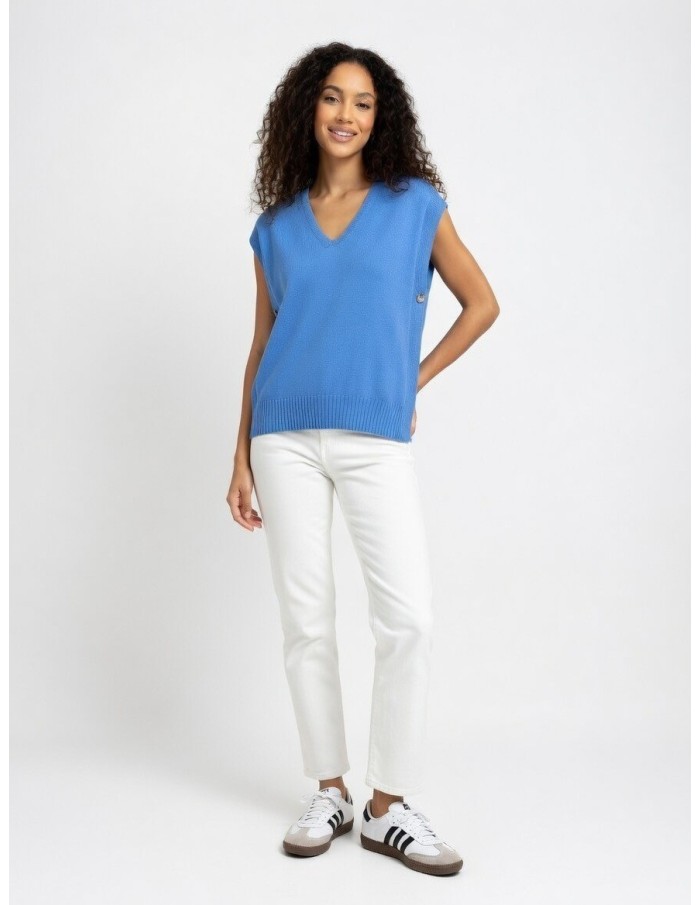 TOP PULL EN MAILLE SANS MANCHES BLEU - FEMME