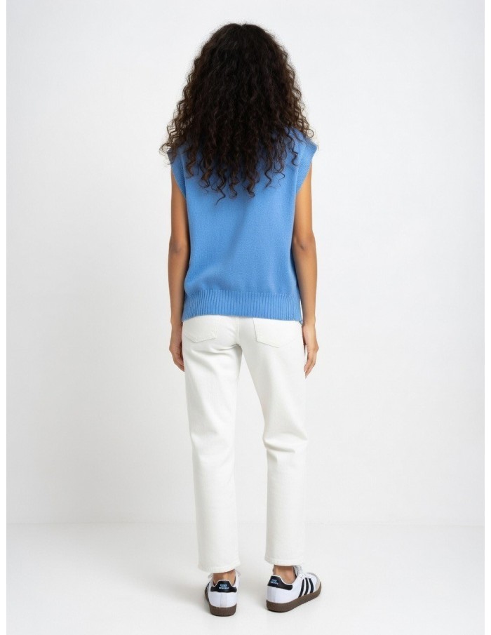 TOP PULL EN MAILLE SANS MANCHES BLEU - FEMME