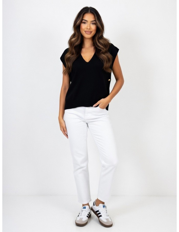 TOP PULL EN MAILLE SANS MANCHES NOIR - FEMME