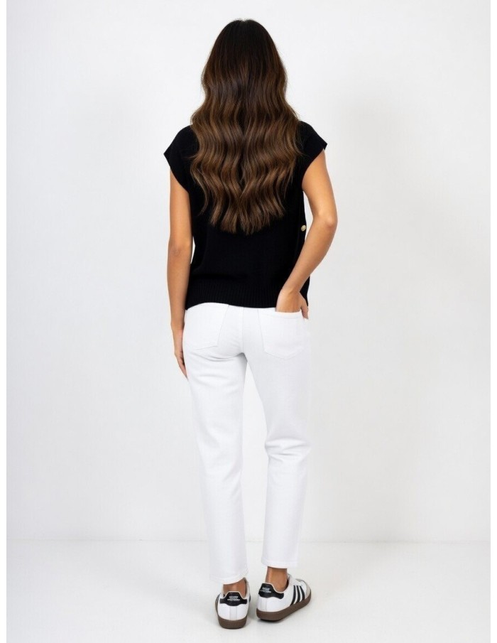 TOP PULL EN MAILLE SANS MANCHES NOIR - FEMME