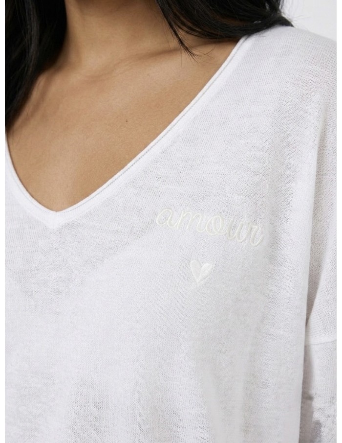 Top pull Oversize "Amour" Blanc - FEMME