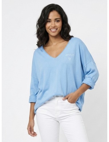 Top pull Oversize "Amour" bleu ciel -...