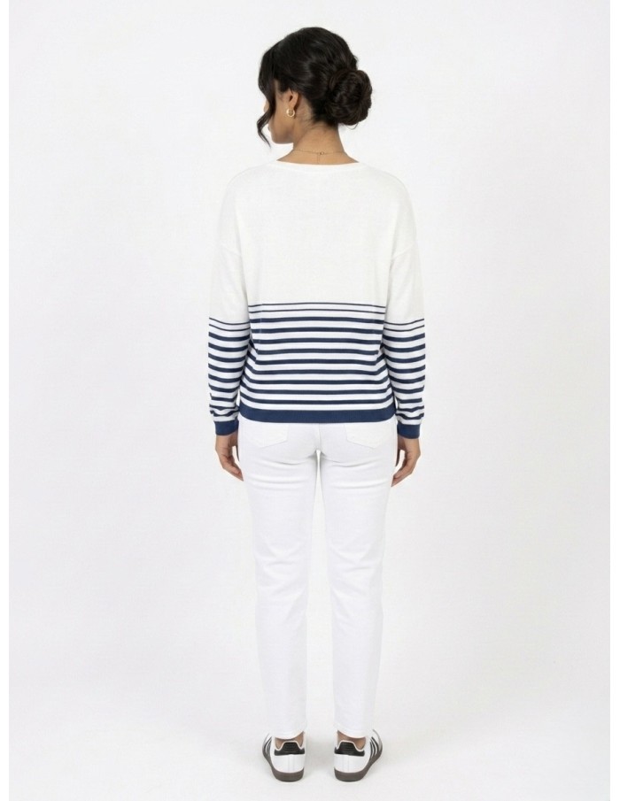Top pull Oversize "ICONIC " RAYURES BLEU & BLANC - FEMME