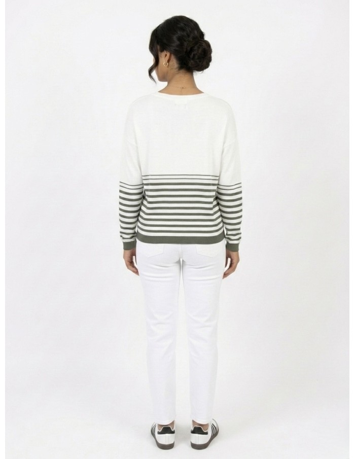 Top pull Oversize "ICONIC " RAYURES KAKI & BLANC - FEMME