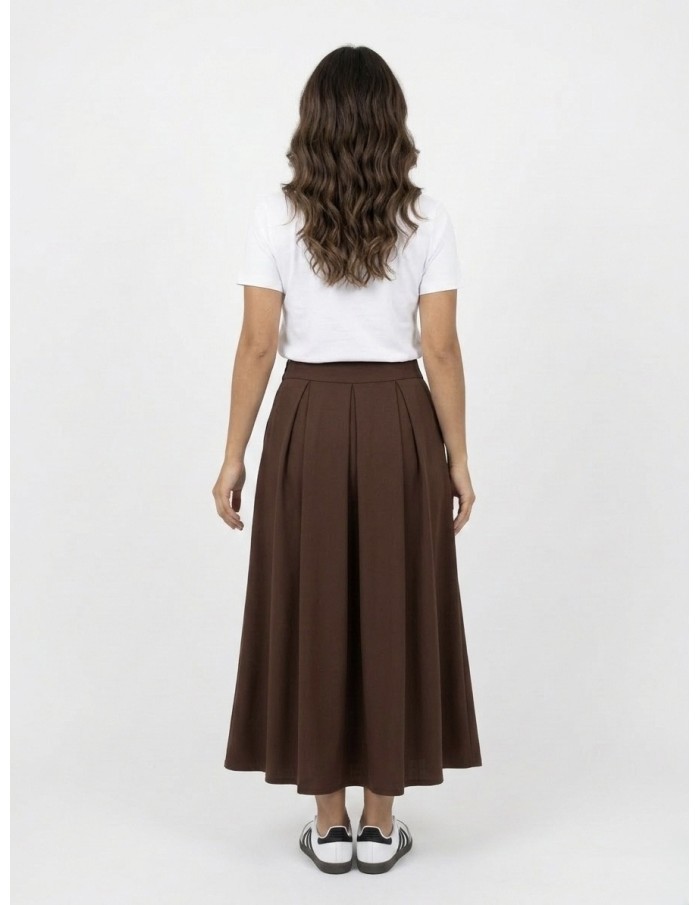 JUPE LONGUE ÉVASÉE MARRON – FEMME