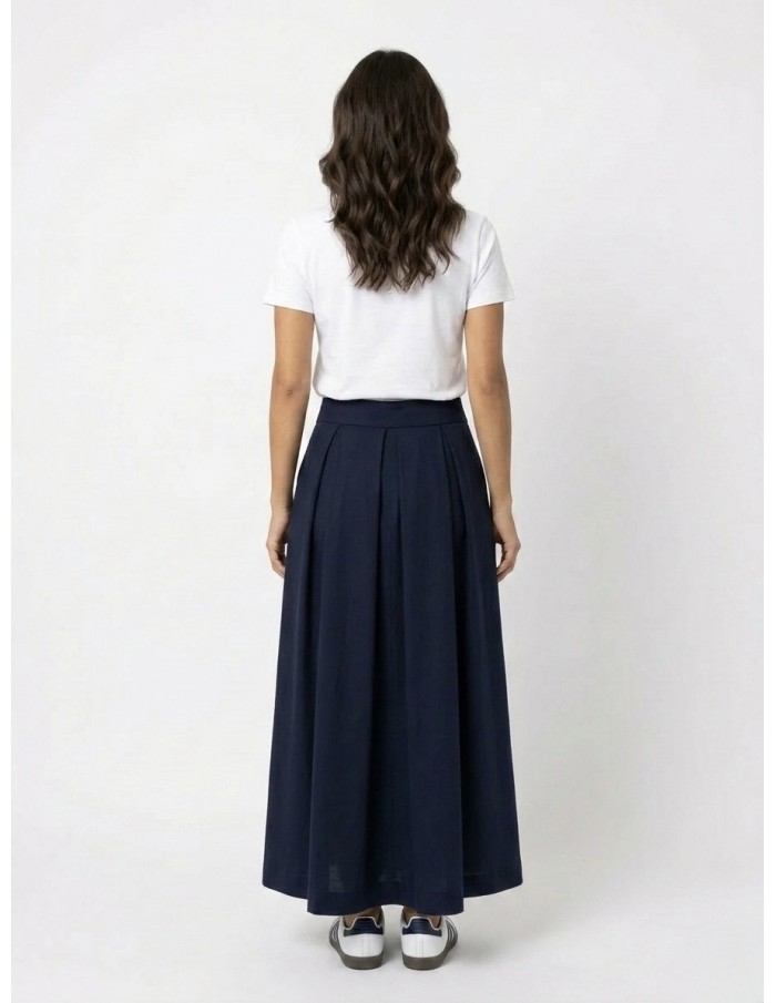 JUPE LONGUE ÉVASÉE BLEU MARINE – FEMME