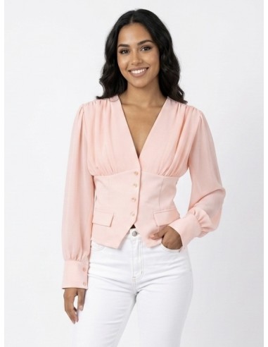 BLOUSE CINTRÉE ROSE POUDRÉ - FEMME