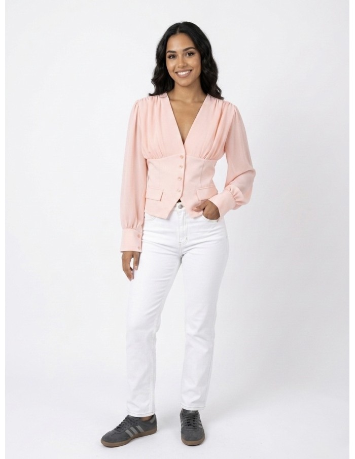 BLOUSE CINTRÉE ROSE POUDRÉ - FEMME