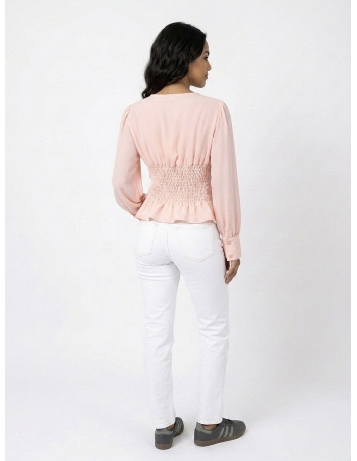 BLOUSE CINTRÉE ROSE POUDRÉ - FEMME