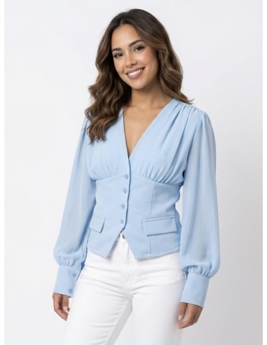 BLOUSE CINTRÉE BLEU CIEL - FEMME