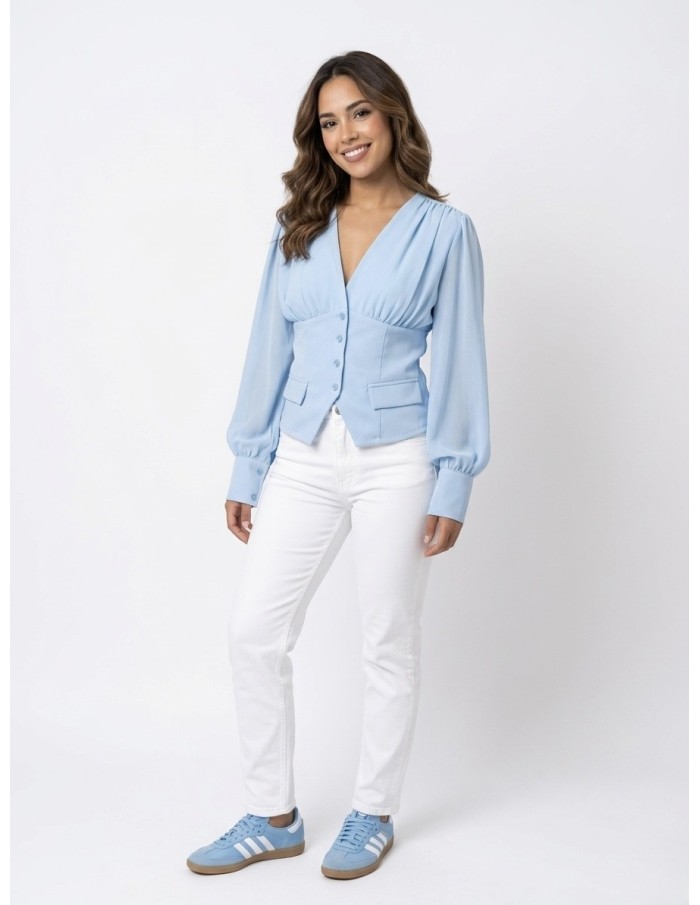 BLOUSE CINTRÉE BLEU CIEL - FEMME