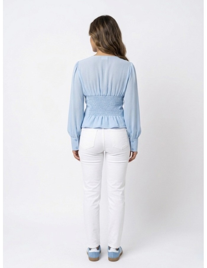 BLOUSE CINTRÉE BLEU CIEL - FEMME