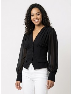 BLOUSE CINTRÉE NOIR - FEMME