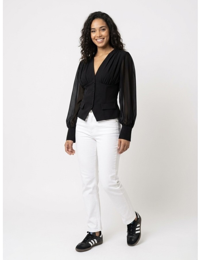 BLOUSE CINTRÉE NOIR - FEMME
