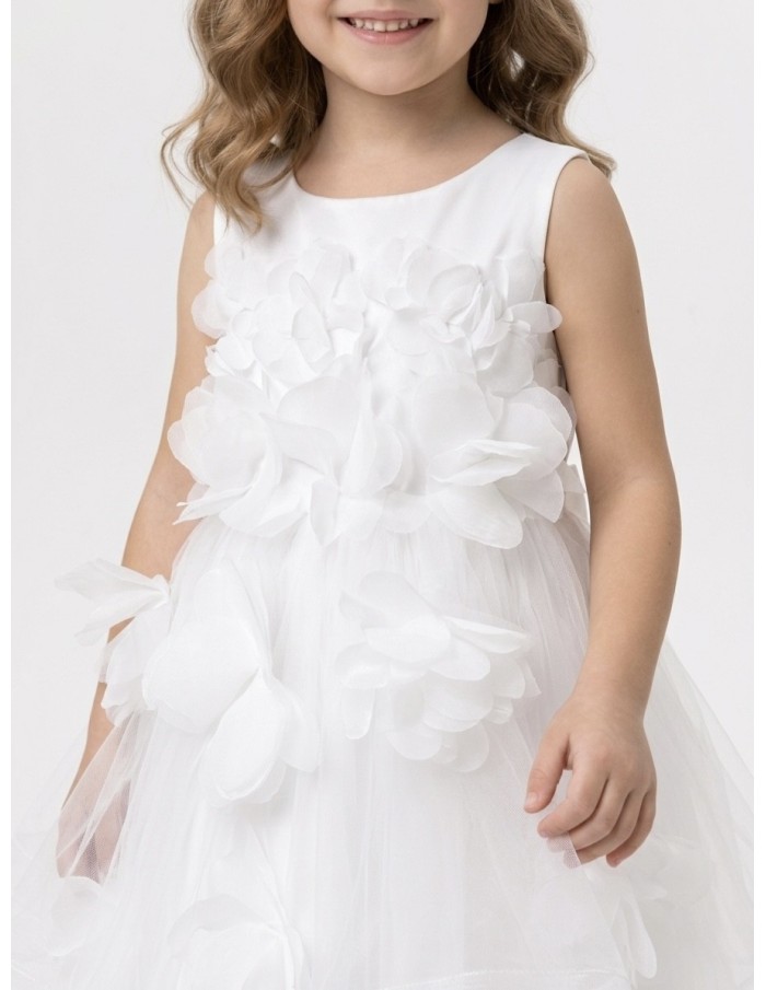 ROBE BLANCHE FLEURIE ET NOEUD SATIN DOS - BÉBÉ