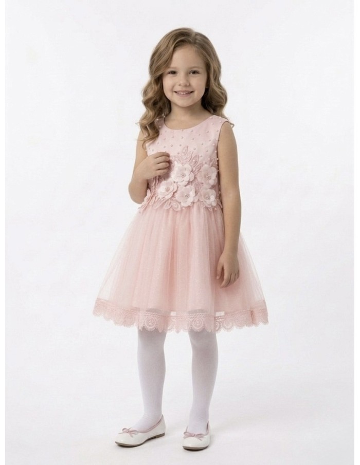 ROBE ROSE POUDRÉ FLEURIE ET NOEUD SATIN DOS - BÉBÉ
