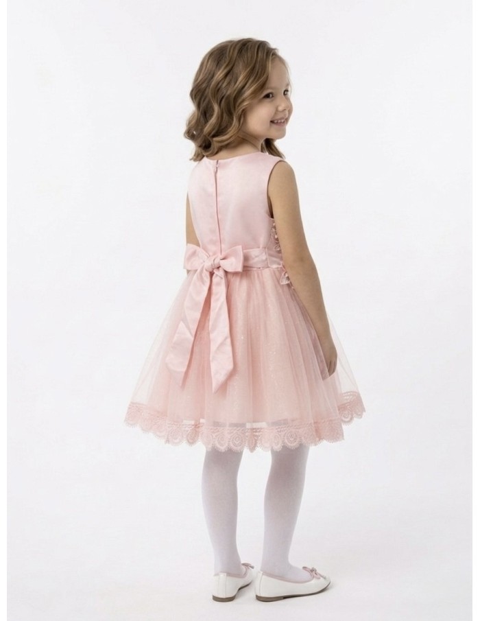 ROBE ROSE POUDRÉ FLEURIE ET NOEUD SATIN DOS - BÉBÉ