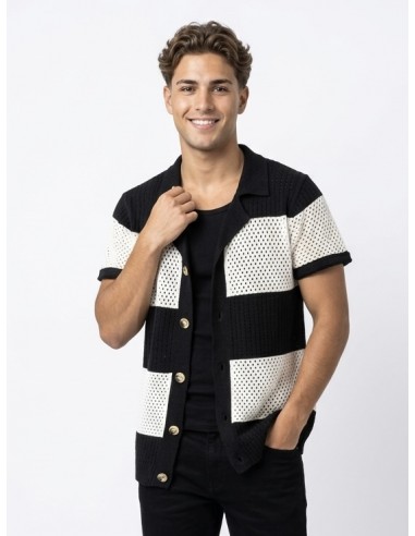 GILET CHEMISE MAILLE NOIR & BLANC -...