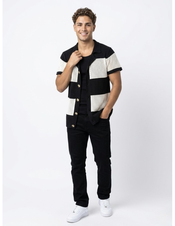 GILET CHEMISE MAILLE NOIR & BLANC - HOMME