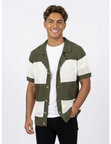 GILET CHEMISE MAILLE VERTE & BLANCHE...