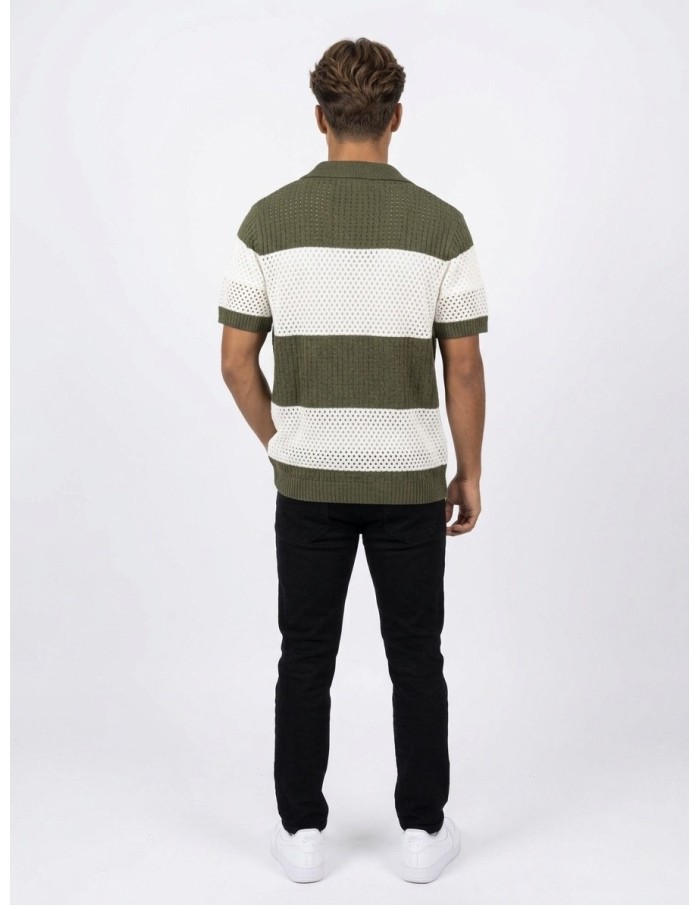 GILET CHEMISE MAILLE VERTE & BLANCHE - HOMME