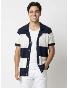 GILET CHEMISE MAILLE BLEU...