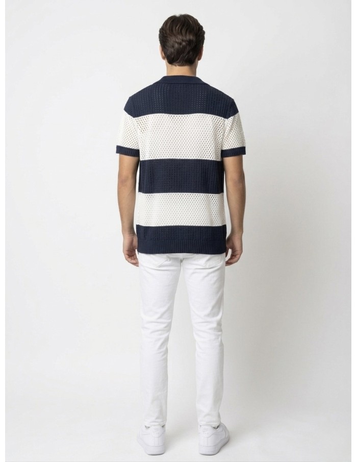 GILET CHEMISE MAILLE BLEU MARINE & BLANCHE - HOMME
