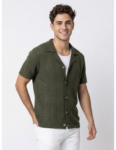 GILET CHEMISE MAILLE UNI VERT OLIVE -...