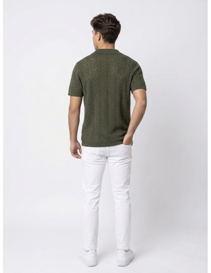 GILET CHEMISE MAILLE UNI VERT OLIVE - HOMME